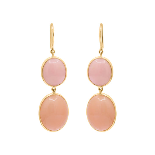 Natural Pink Opal Gemstone Drop Dangle Earring In 18k Yellow Gold