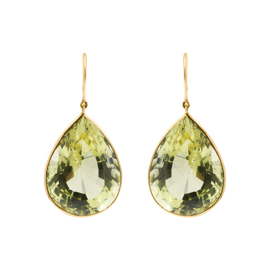 Natural Peridot Gemstone Drop Dangle Earring In 14k Yellow Gold