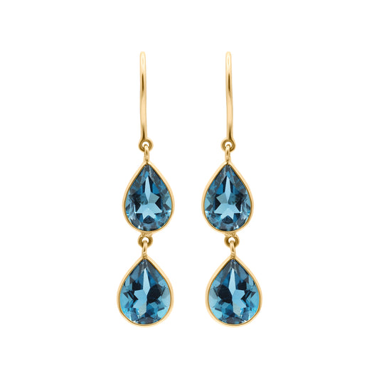 London Blue Topaz Gemstone Gold Drop Dangle Earring In 18k Gold