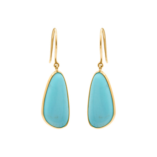 Handmade Natural Turquoise Gemstone Earrings In 18k Yellow Gold
