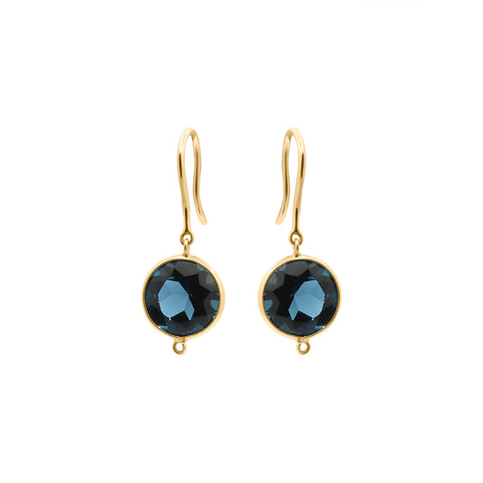 Round London Blue Sapphire Gemstone 18k Gold Drop Earring