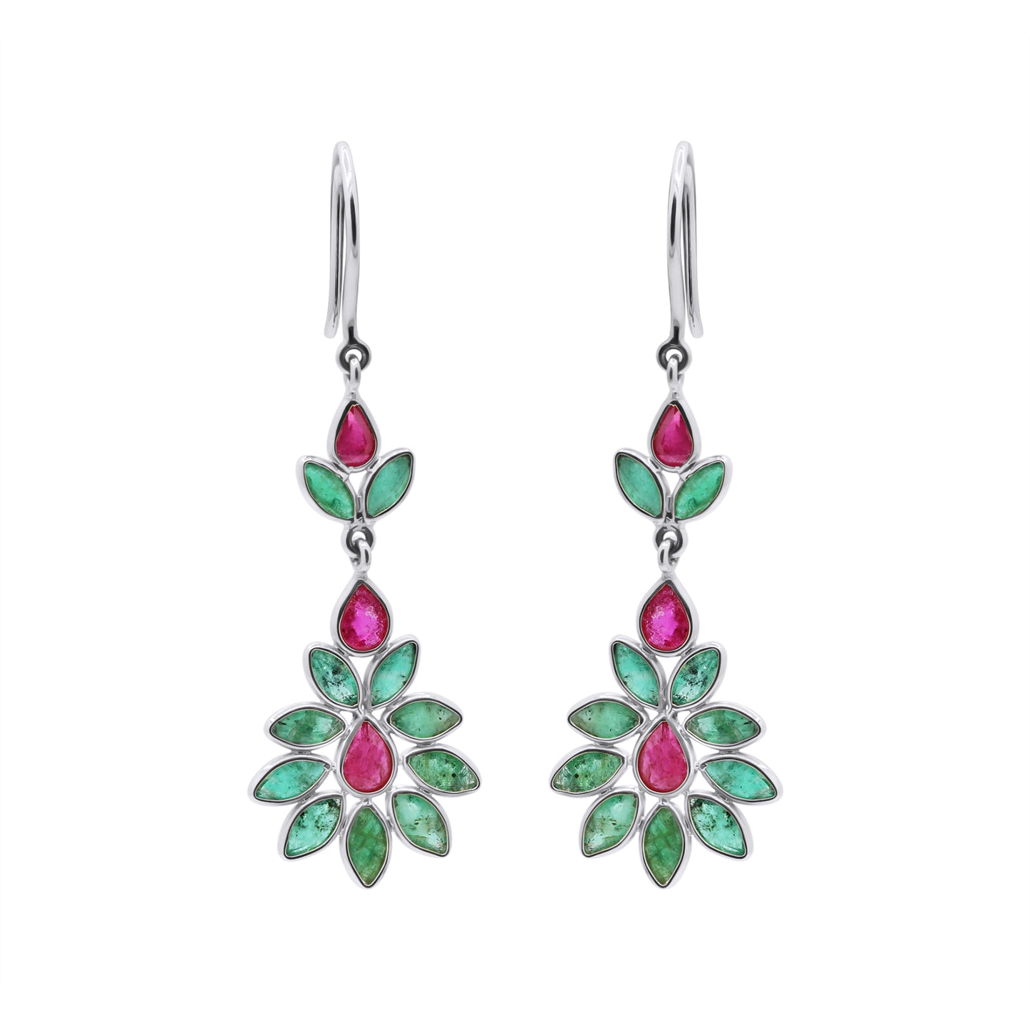 Natural Ruby And Emerald Gemstone 18k Gold Drop Earring