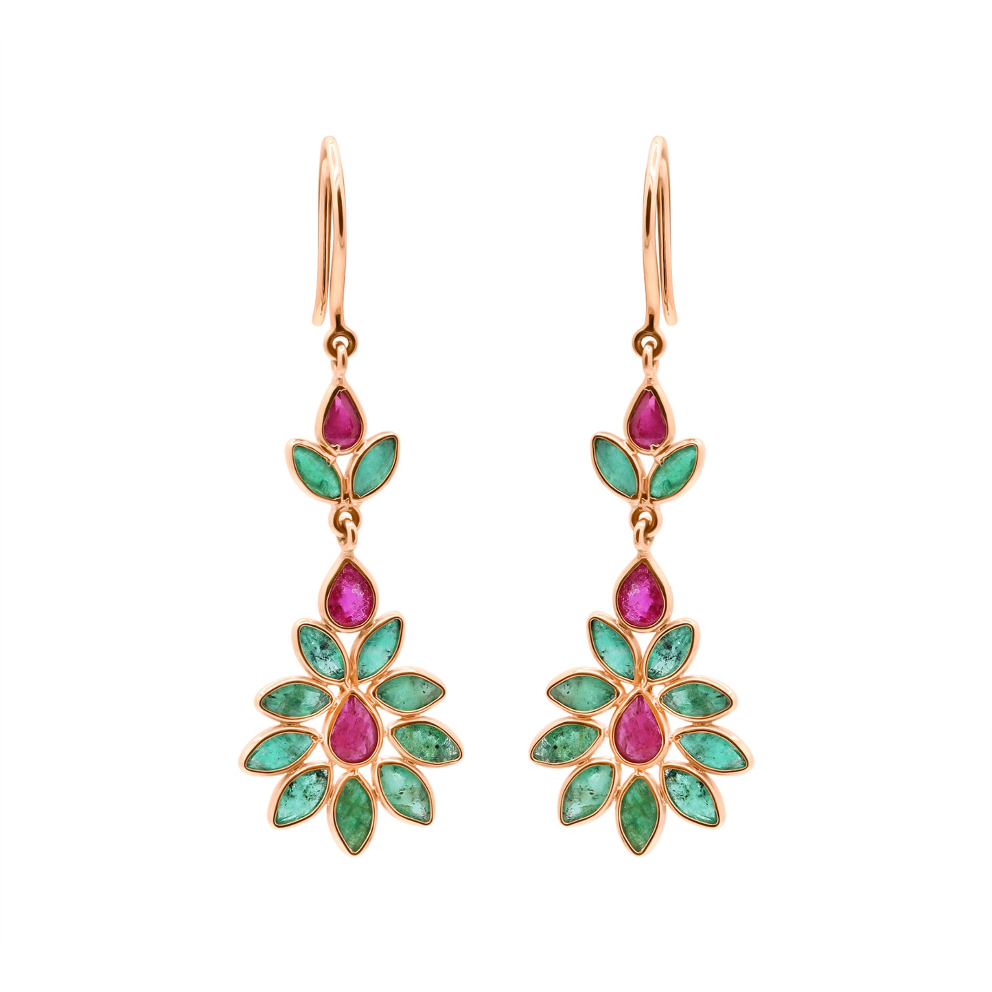 Natural Ruby And Emerald Gemstone 18k Gold Drop Earring