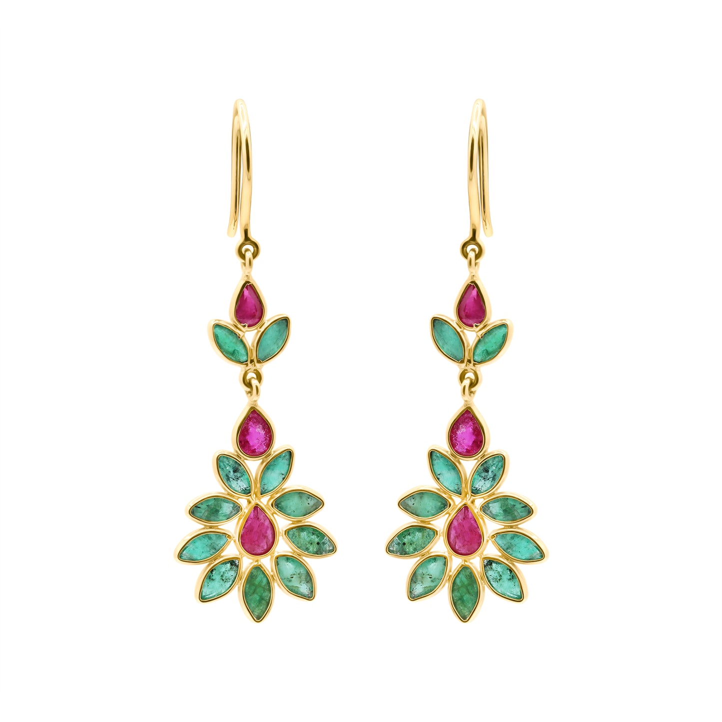 Natural Ruby And Emerald Gemstone 18k Gold Drop Earring