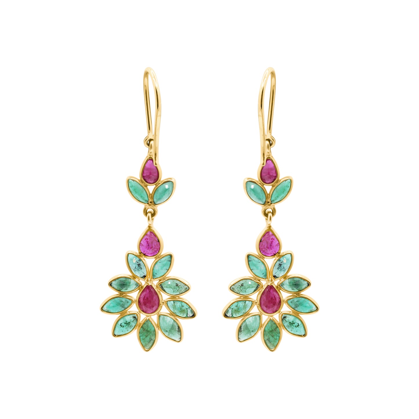 Natural Ruby And Emerald Gemstone 18k Gold Drop Earring