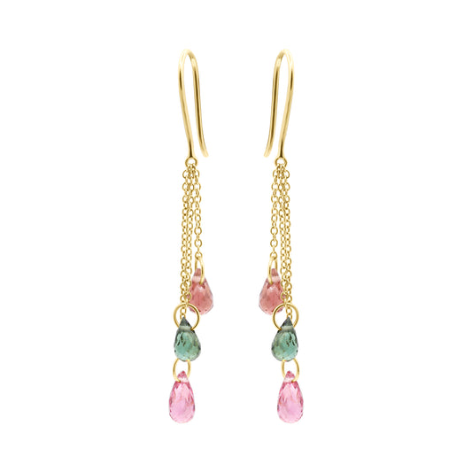 Natural Multi Tourmaline Gemstone Earrings In 14k Yellow Gold