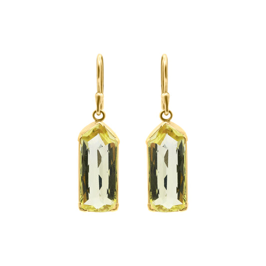 Natural Lemon Quartz Gemstone Beautiful Earrings In 18k Gold