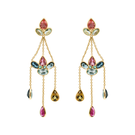Handmade 18k Gold Natural Multi Tourmaline Gemstone Drop Earrings