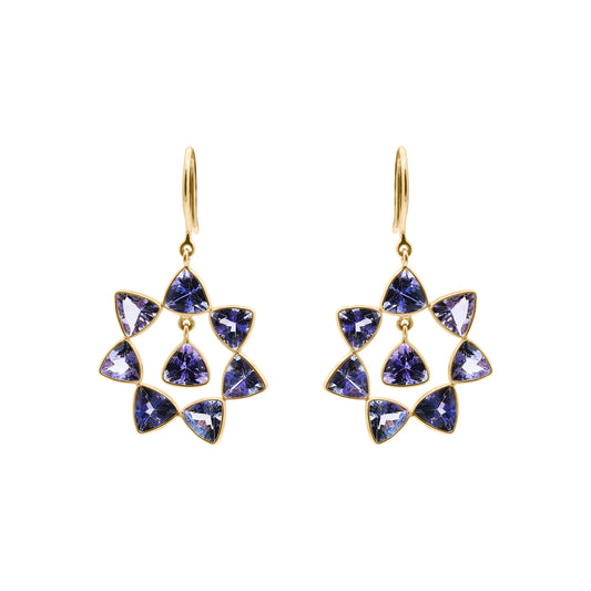 14k Gold Natural Tanzanite Gemstone Drop Dangle Designer Earrings