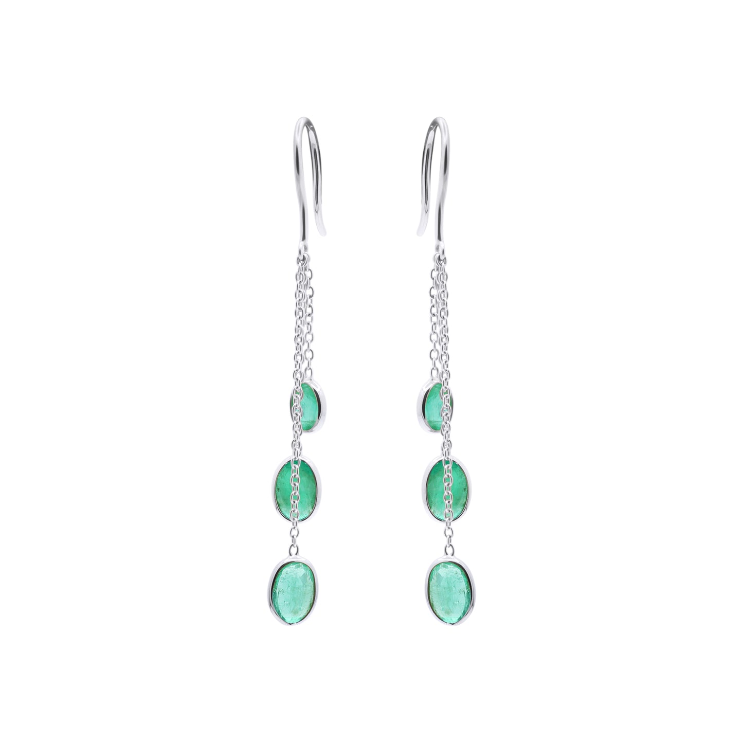 Precious Oval Cut Emerald Gemstone Drop Dangle Earrings In 14k Gold