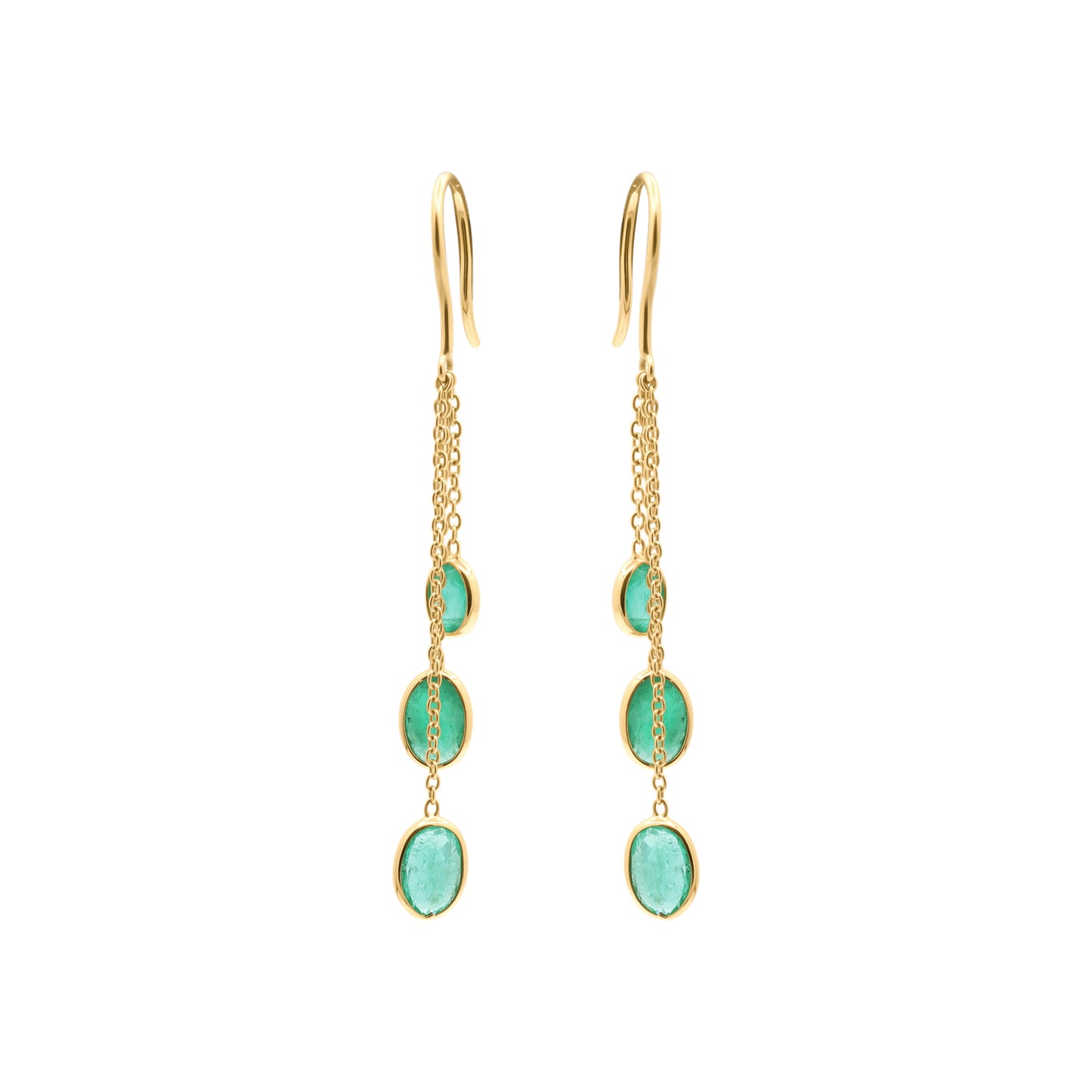 Precious Oval Cut Emerald Gemstone Drop Dangle Earrings In 14k Gold