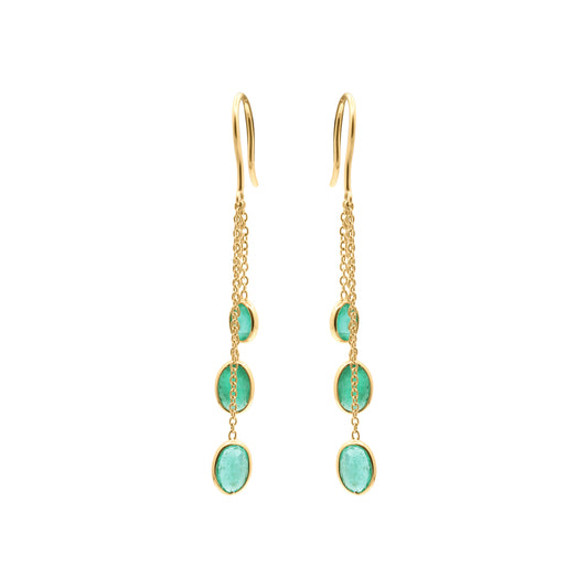 Precious Oval Cut Emerald Gemstone Drop Dangle Earrings In 14k Gold