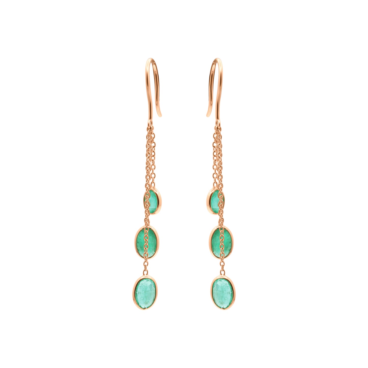 Precious Oval Cut Emerald Gemstone Drop Dangle Earrings In 14k Gold