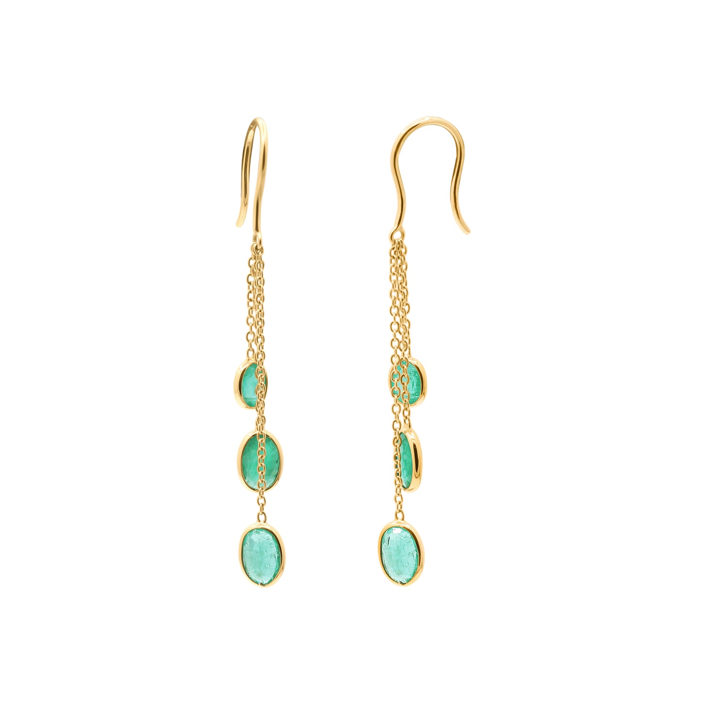 Precious Oval Cut Emerald Gemstone Drop Dangle Earrings In 14k Gold
