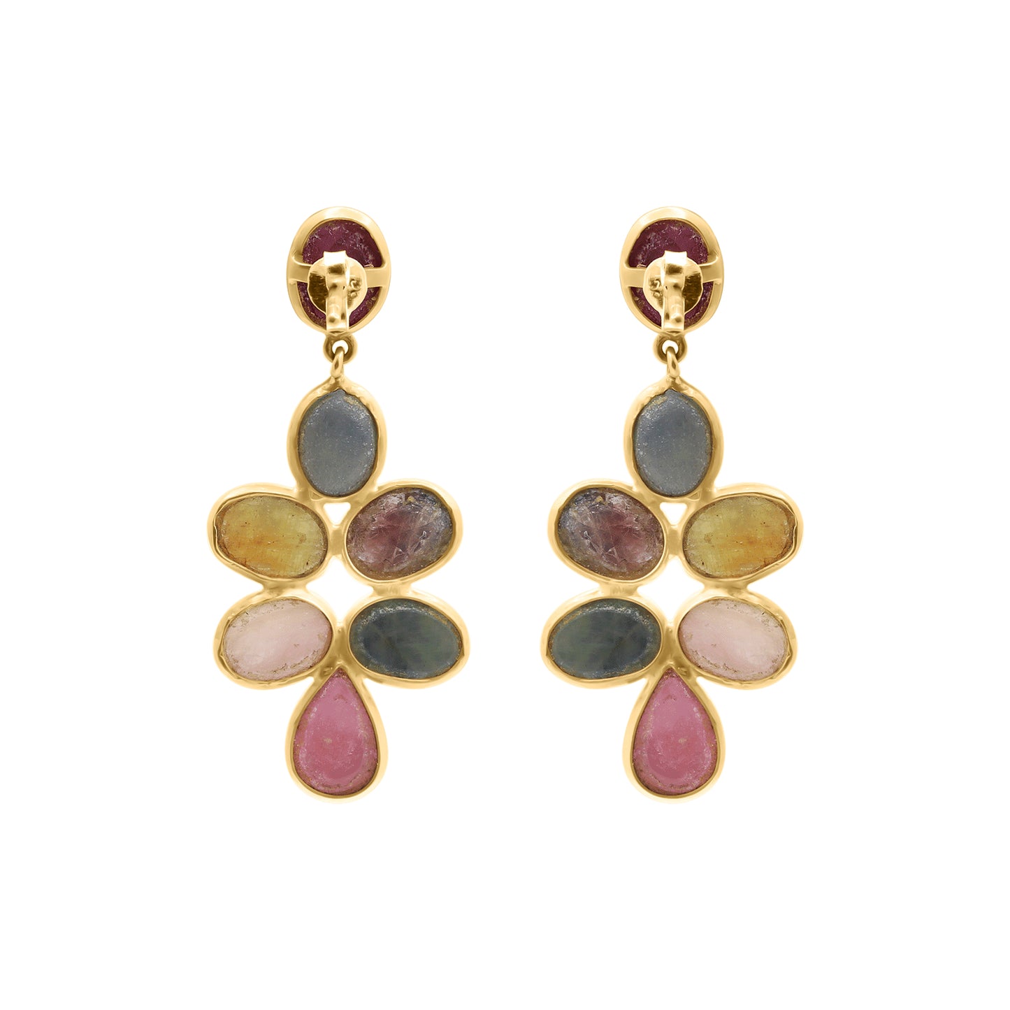 Natural Ruby And Multi Sapphire Gemstone Drop Earring In 14k Gold