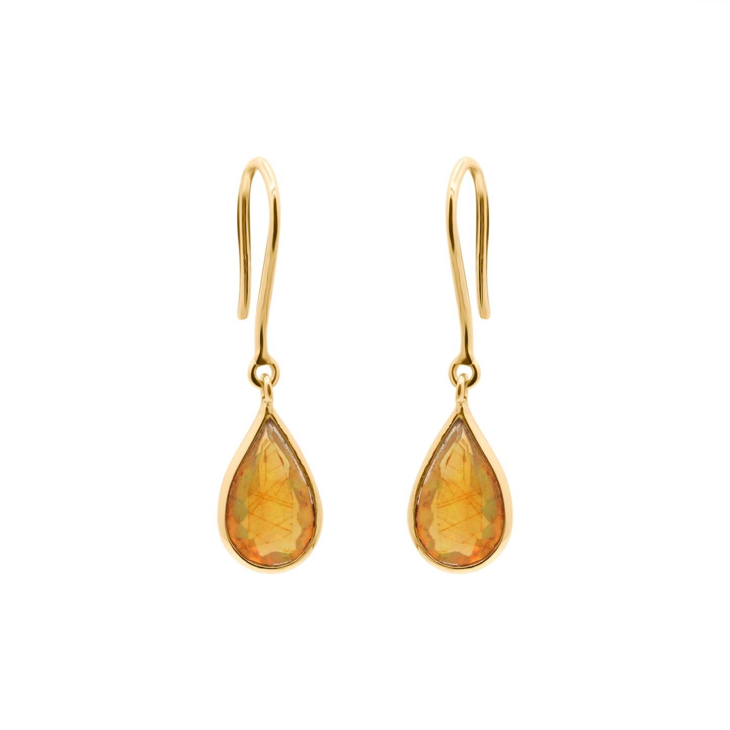 Handmade Pear Shaped Natural Opal Gemstone Earrings In 18k Gold