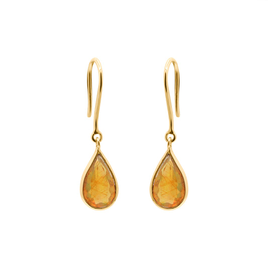Handmade Pear Shaped Natural Opal Gemstone Earrings In 18k Gold