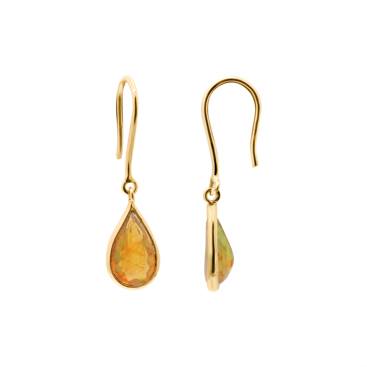 Handmade Pear Shaped Natural Opal Gemstone Earrings In 18k Gold