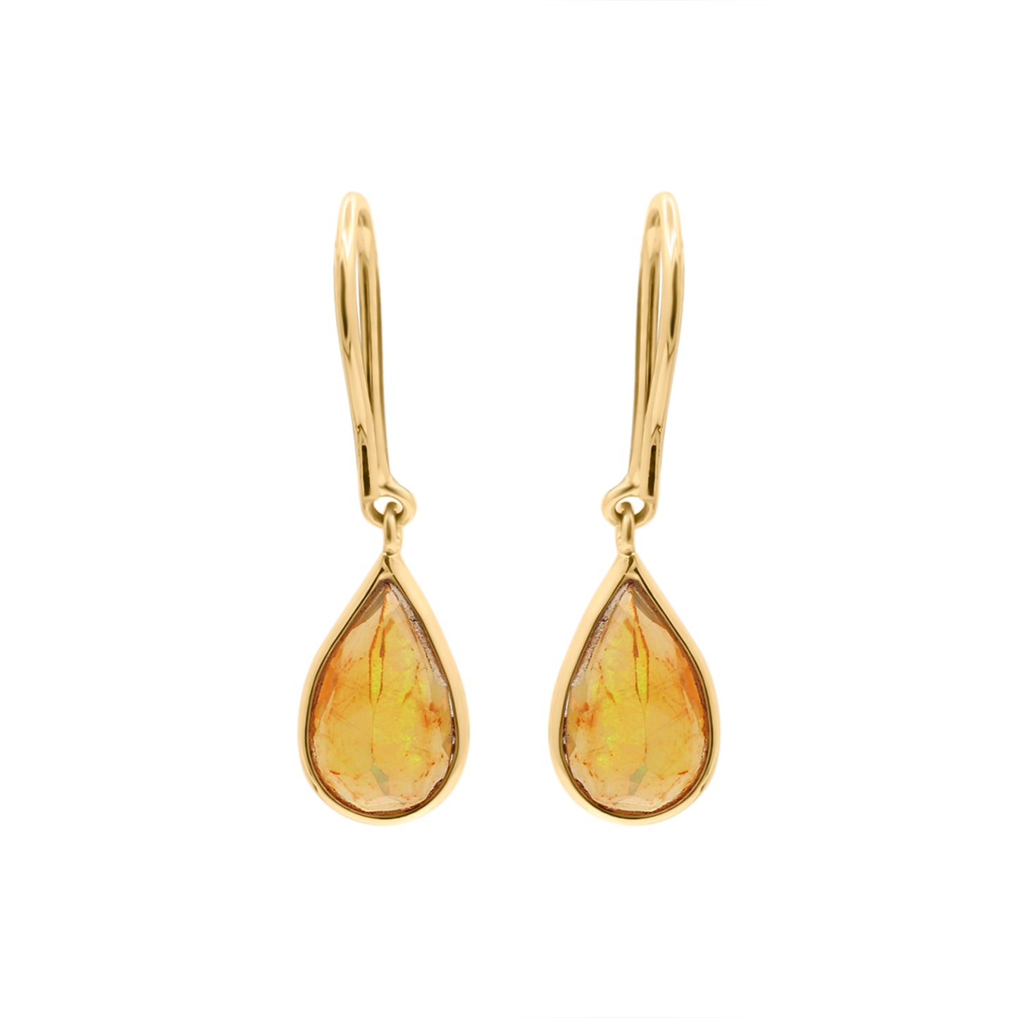 Handmade Pear Shaped Natural Opal Gemstone Earrings In 18k Gold