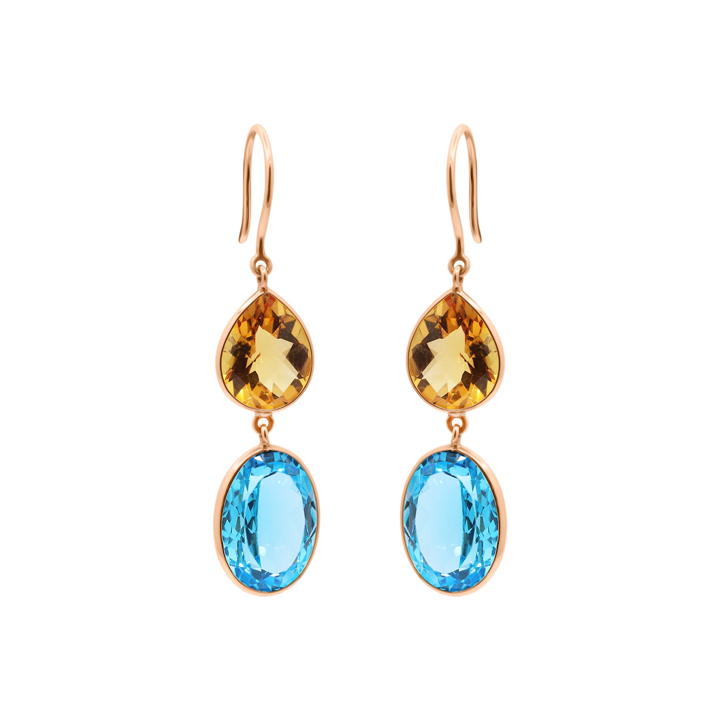 Natural Citrine And Blue Topaz Drop Gemstone Earrings In 18k Gold