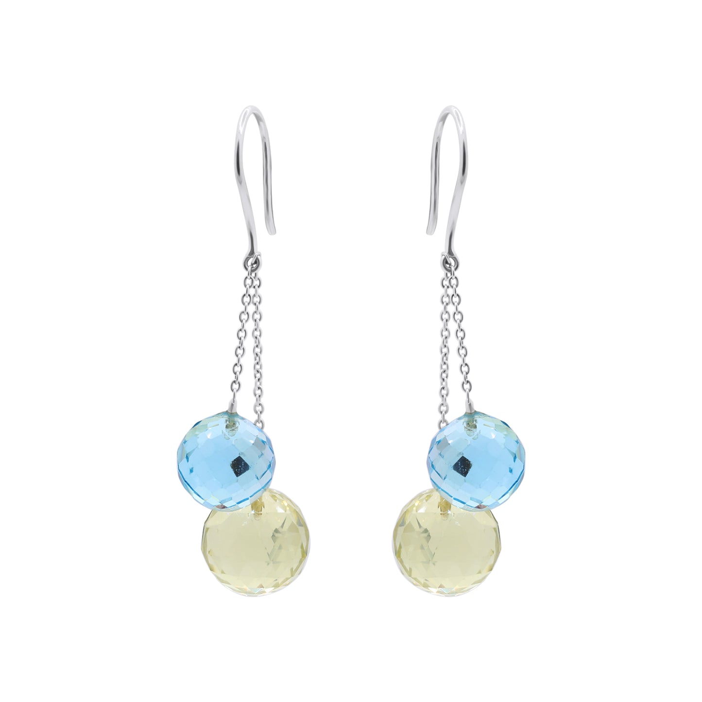 Natural Blue Topaz And Lemon Quartz Ball Shaped Gemstone Earring In 18k Yellow Gold