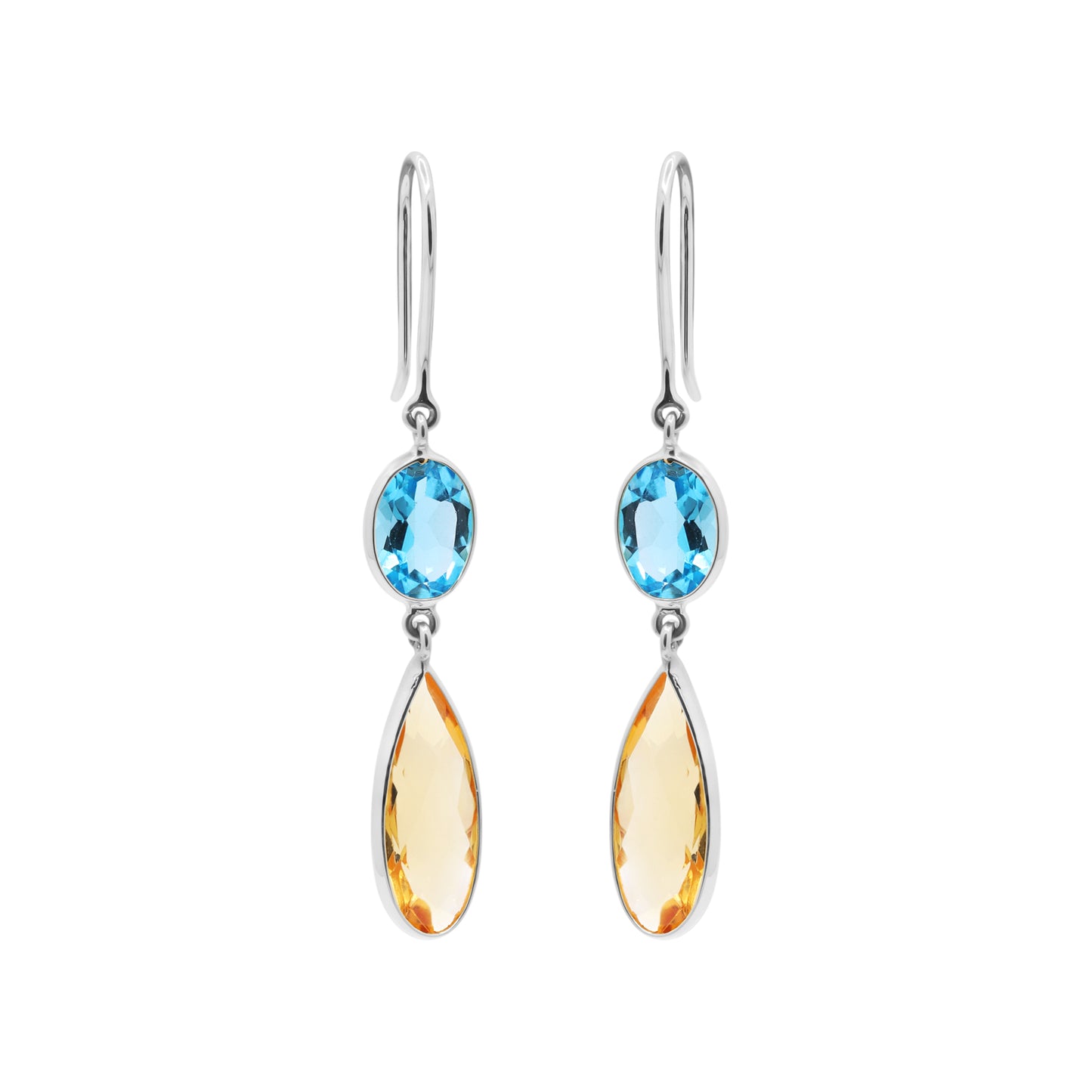 Natural Citrine And Blue Topaz Gemstone Drop Earring in 18K Gold