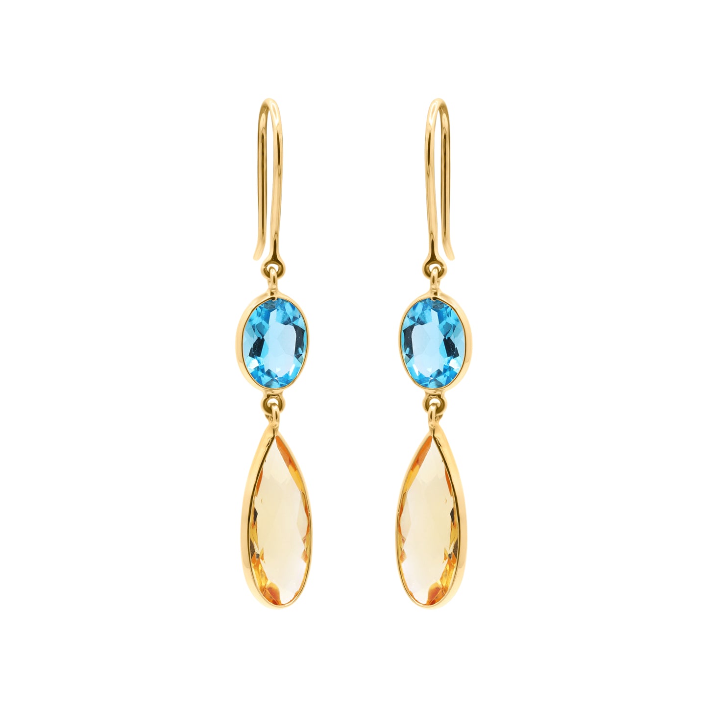Natural Citrine And Blue Topaz Gemstone Drop Earring in 18K Gold