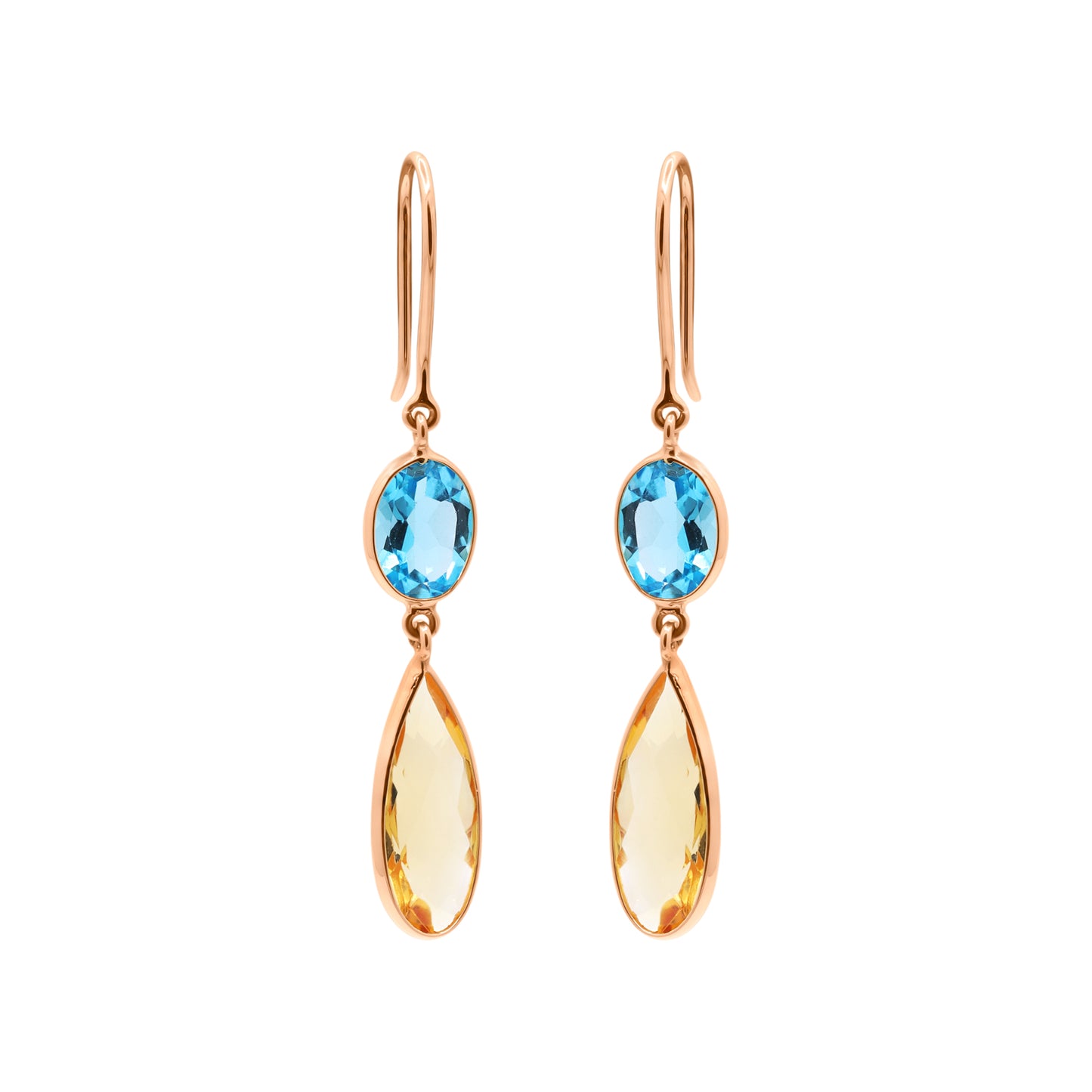 Natural Citrine And Blue Topaz Gemstone Drop Earring in 18K Gold