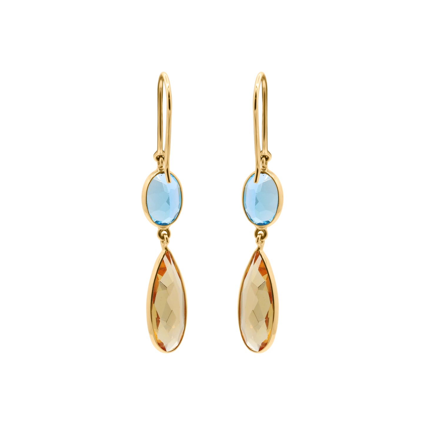 Natural Citrine And Blue Topaz Gemstone Drop Earring in 18K Gold