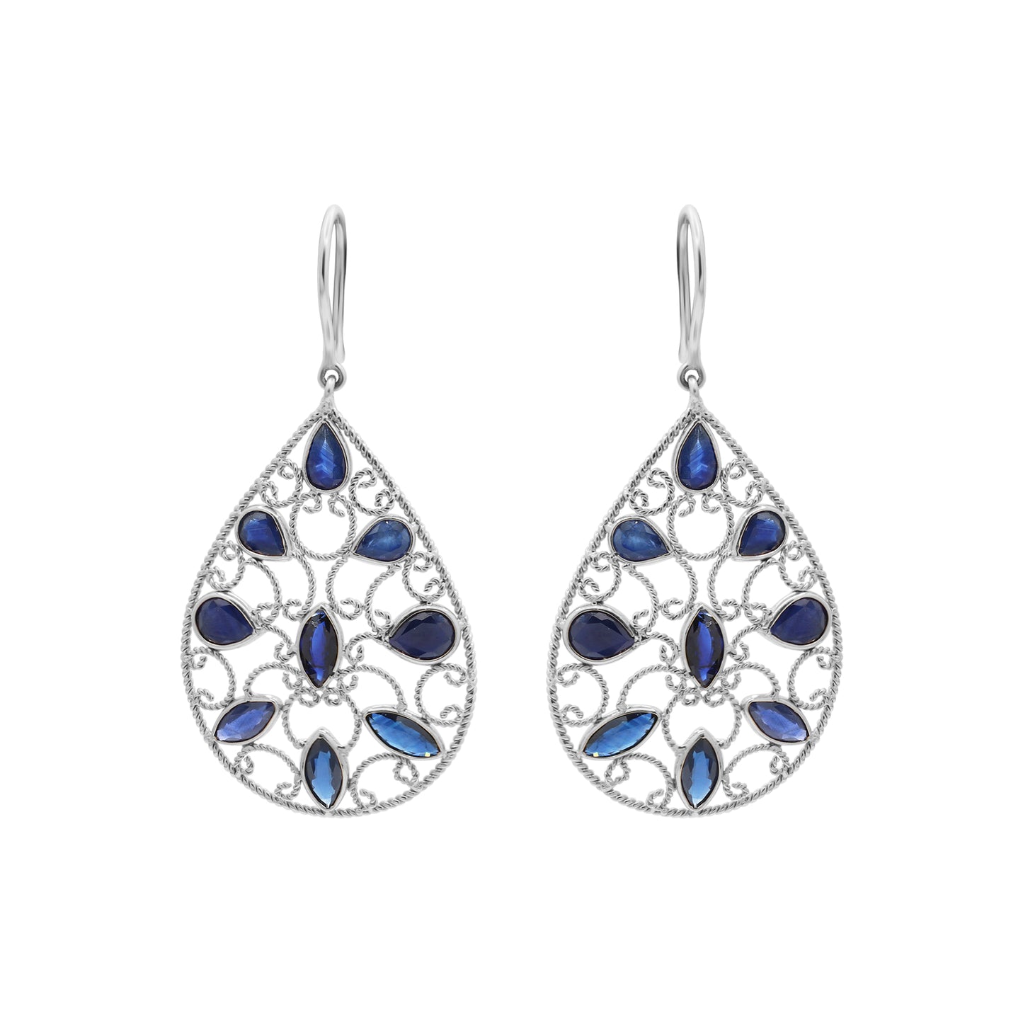 18k Gold Natural Blue Sapphire Gemstone Drop Dangle Earrings