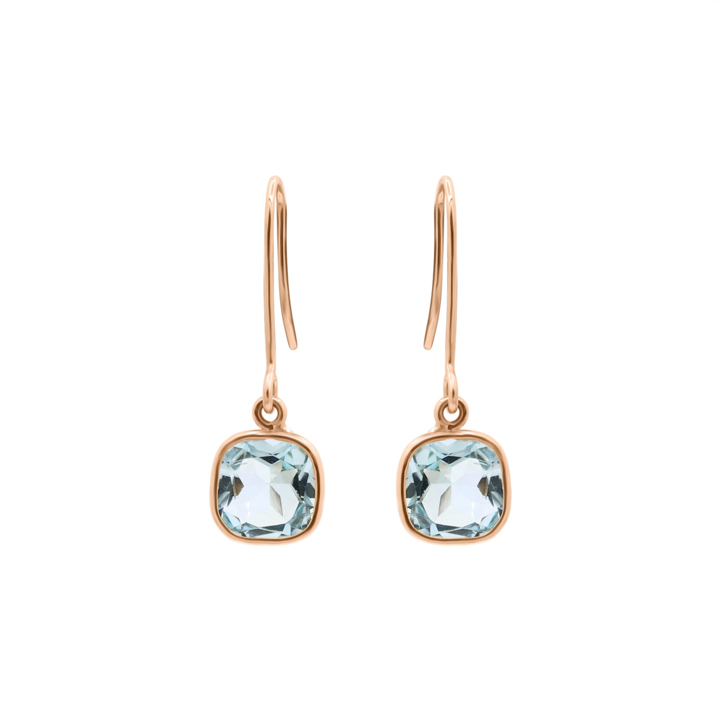 14k Yellow Gold Natural Blue Topaz Gemstone Drop Earrings