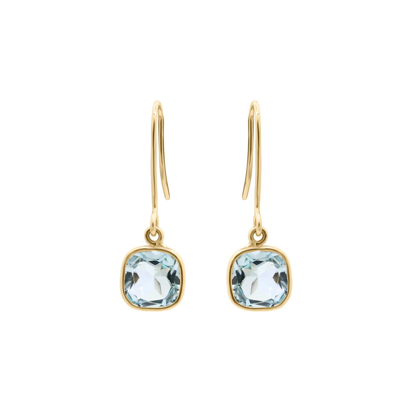 14k Yellow Gold Natural Blue Topaz Gemstone Drop Earrings