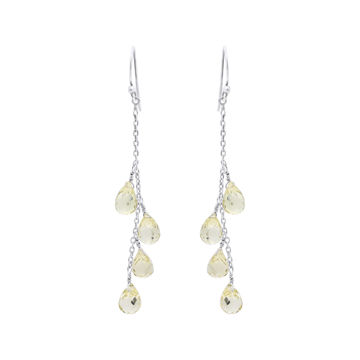 Natural Lemon Quartz Tear Drop Gemstone Earrings In 18k Gold
