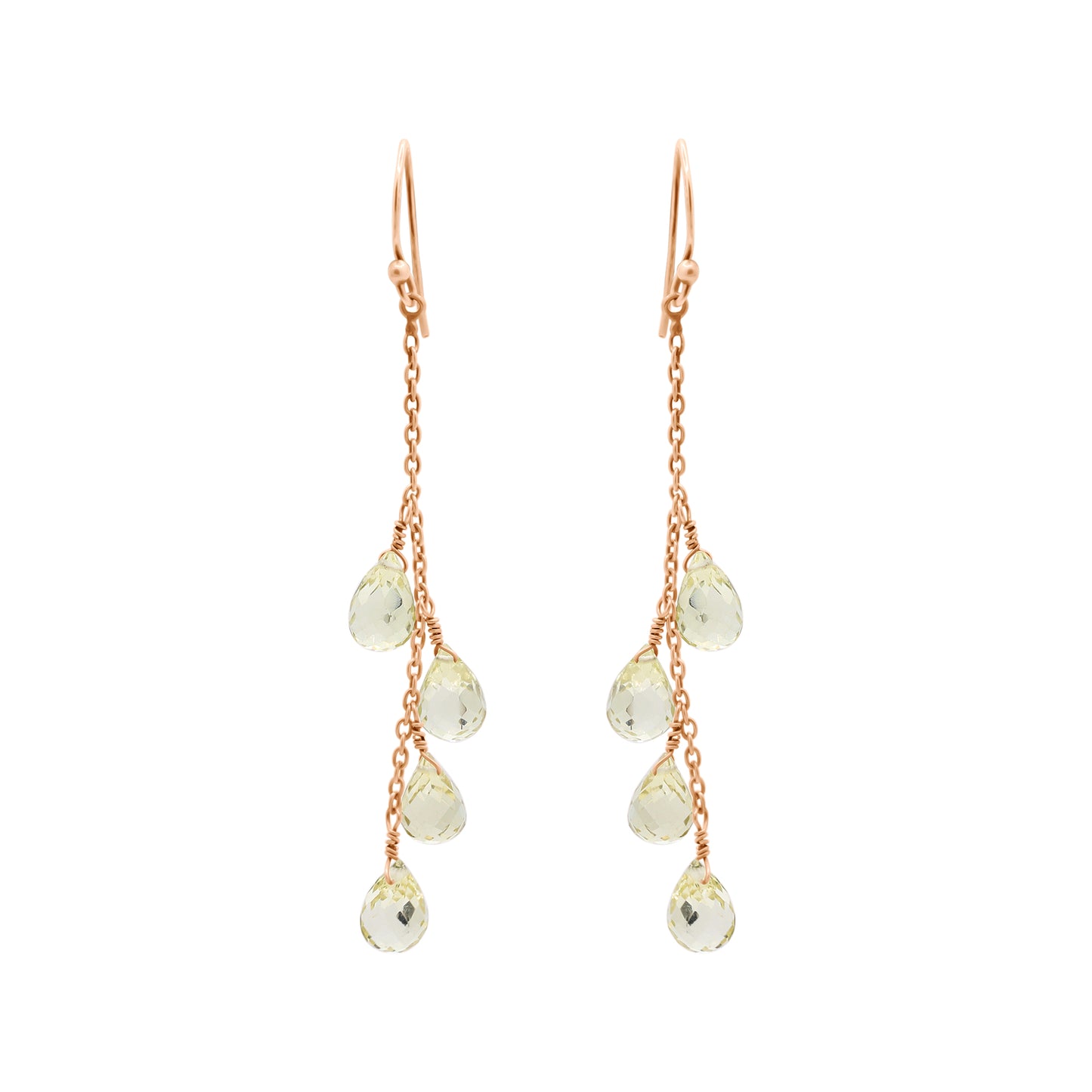 Natural Lemon Quartz Tear Drop Gemstone Earrings In 18k Gold