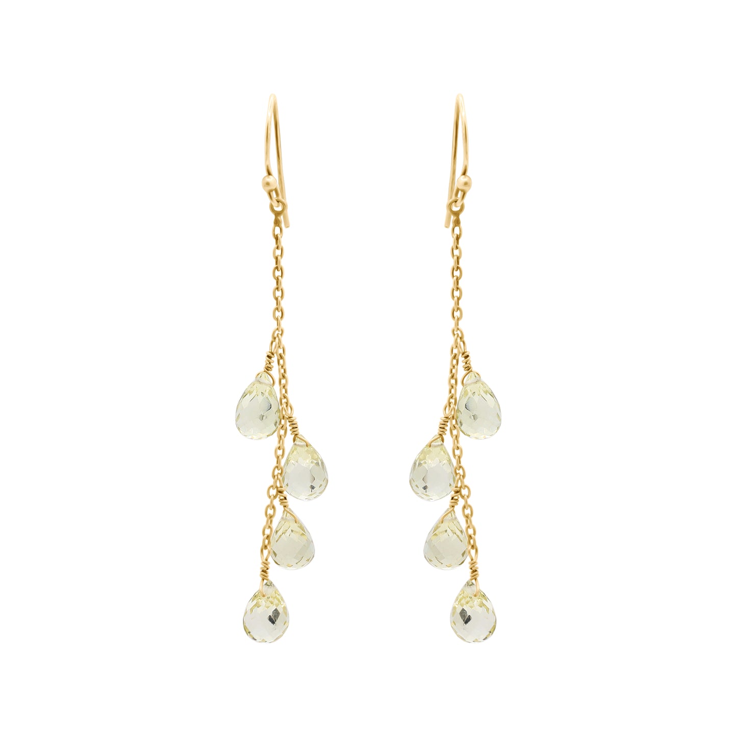 Natural Lemon Quartz Tear Drop Gemstone Earrings In 18k Gold