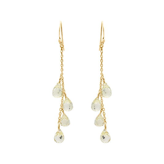 Natural Lemon Quartz Tear Drop Gemstone Earrings In 18k Gold