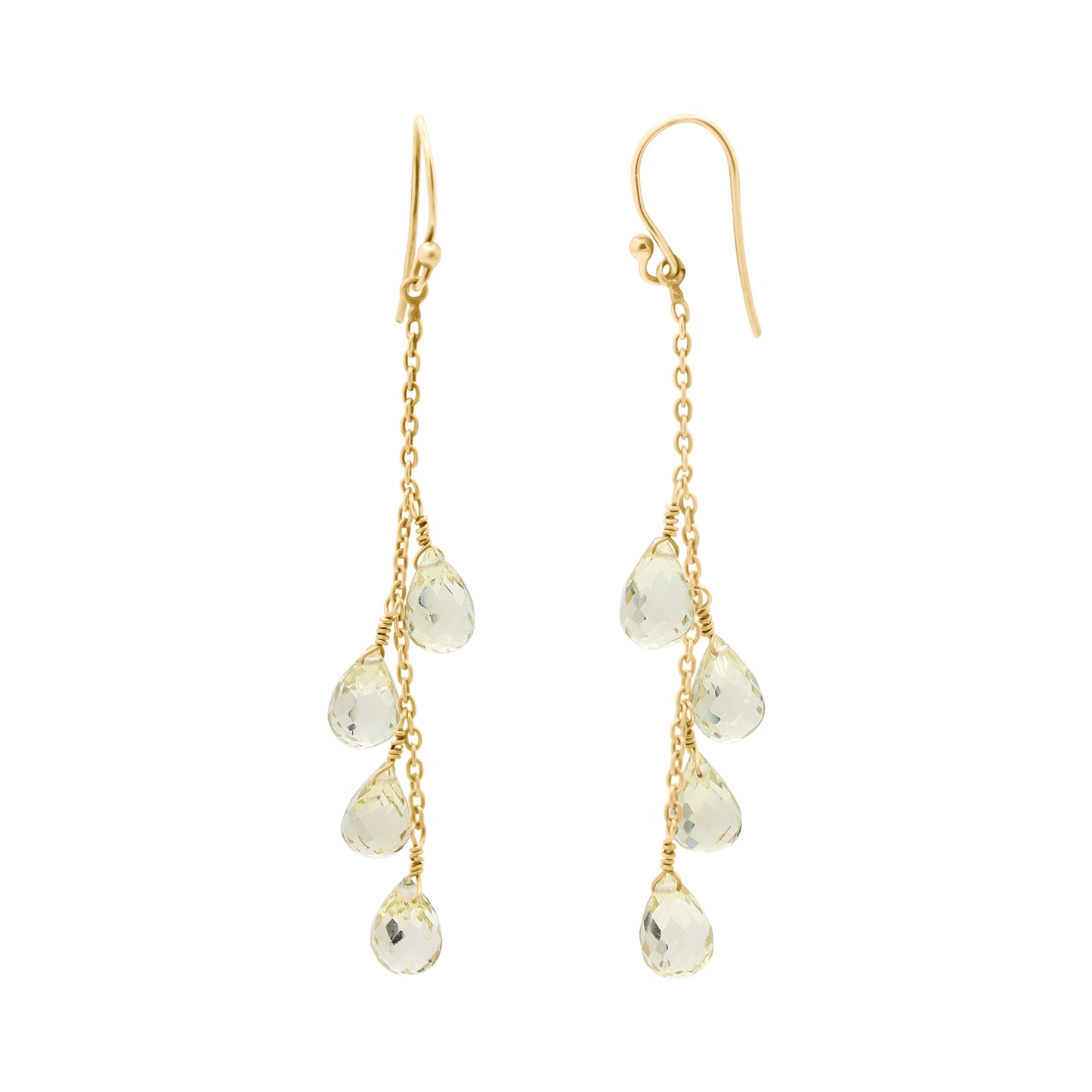 Natural Lemon Quartz Tear Drop Gemstone Earrings In 18k Gold
