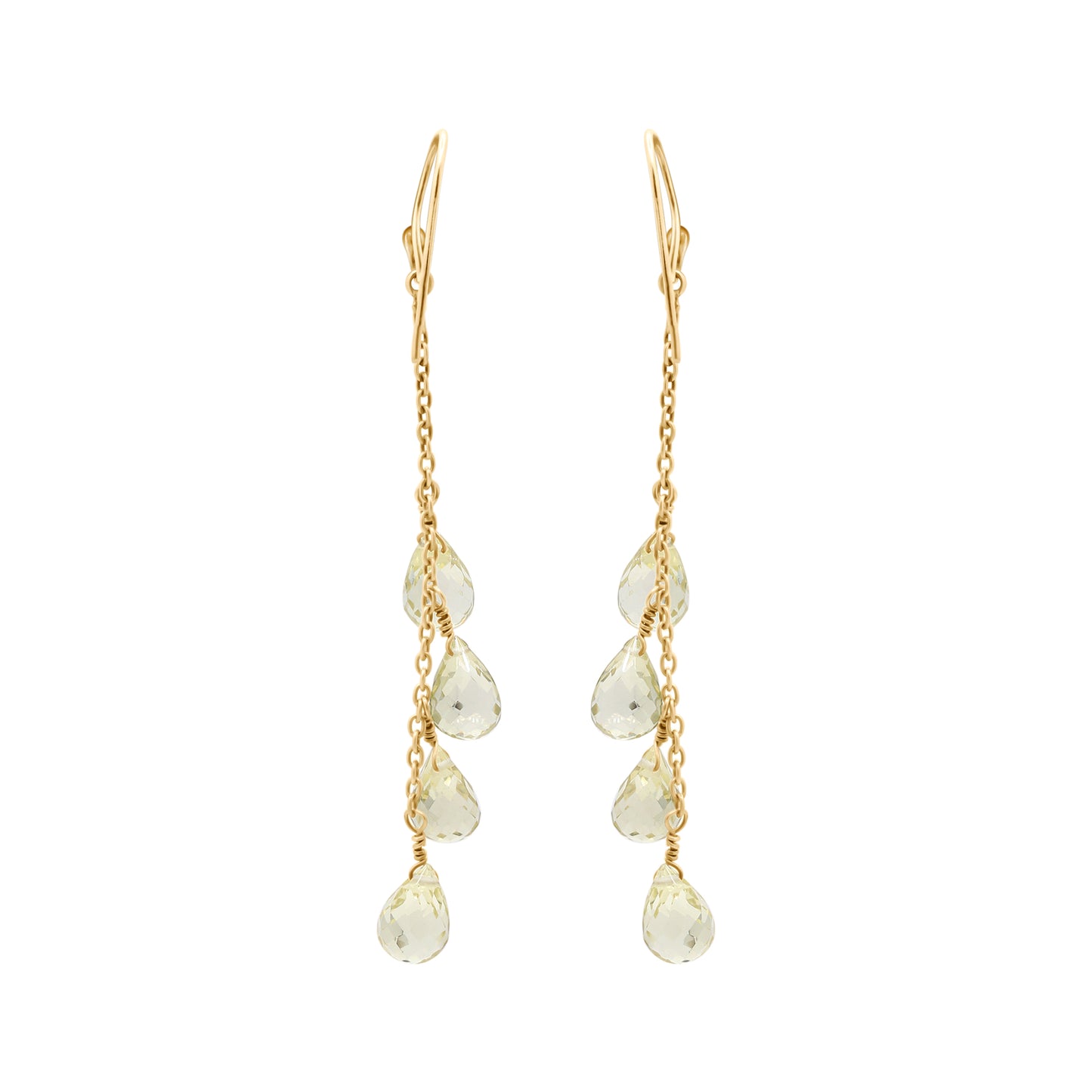 Natural Lemon Quartz Tear Drop Gemstone Earrings In 18k Gold