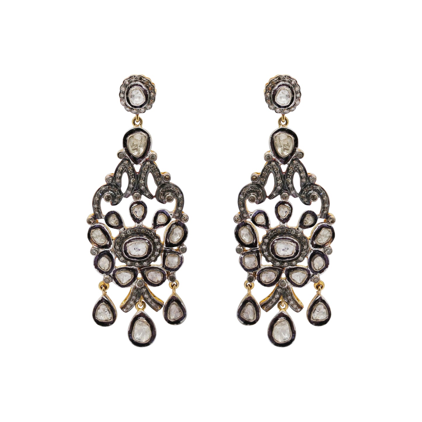 Designer Polki Diamond 925 Sterling Silver Gold Plated Dangle Earring