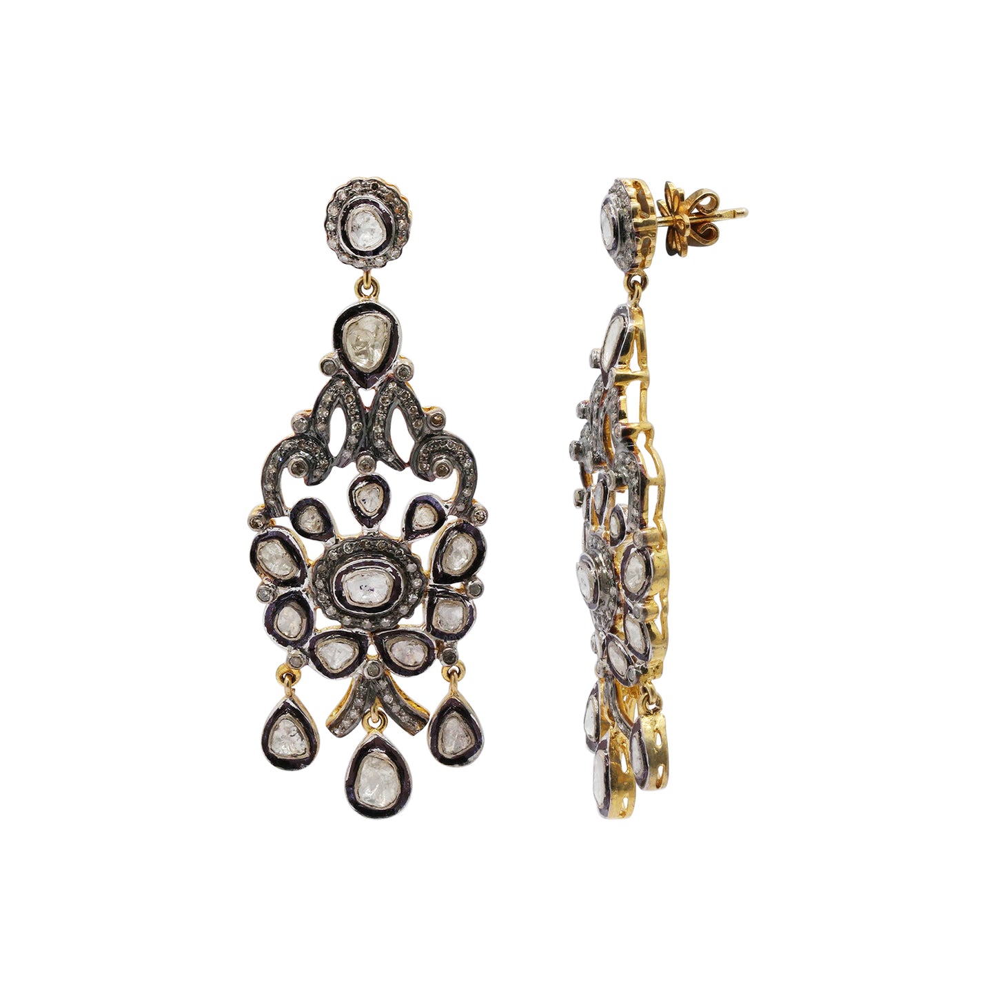 Designer Polki Diamond 925 Sterling Silver Gold Plated Dangle Earring