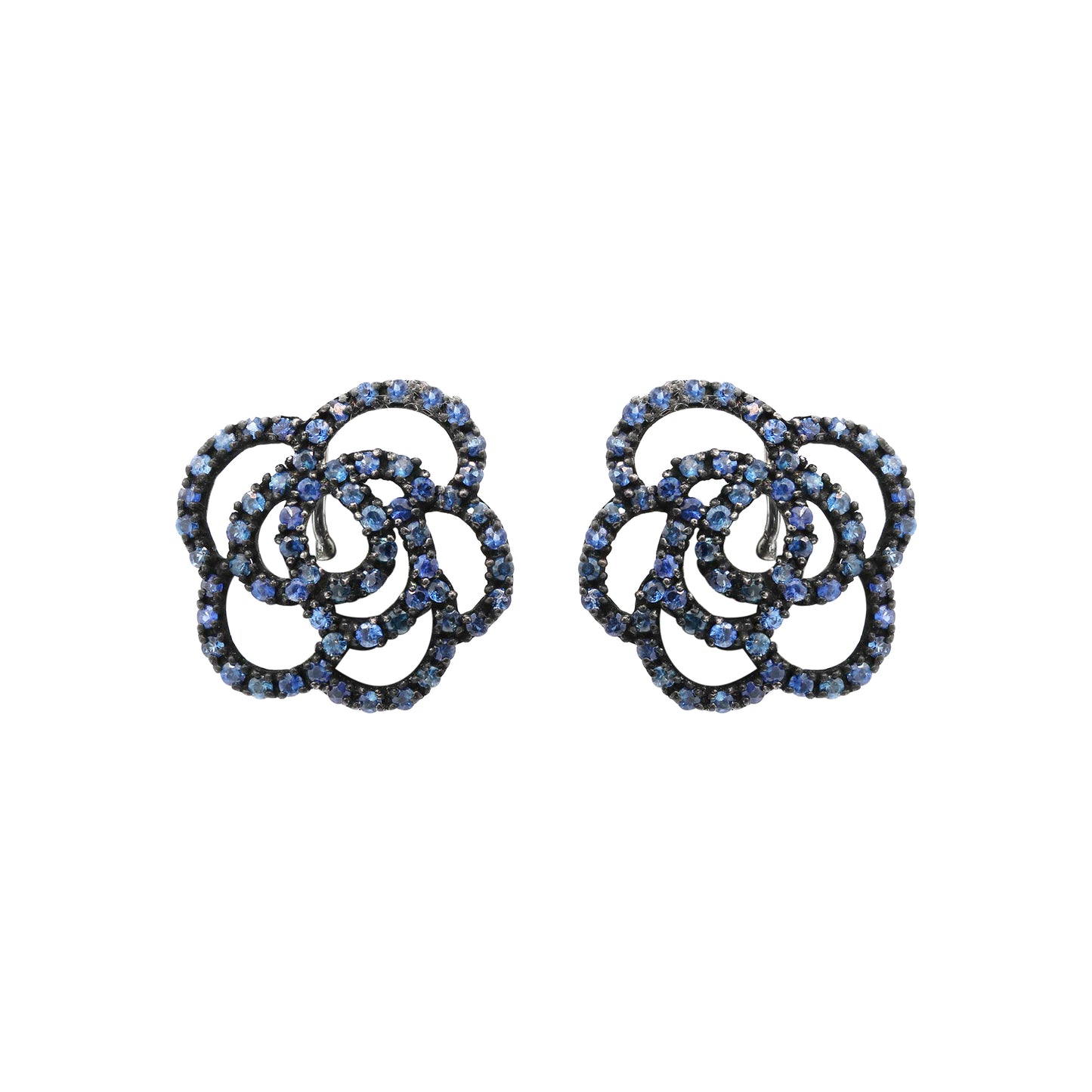 Natural Blue Sapphire Gemstone 925 Sterling Silver Designer Floral Earring
