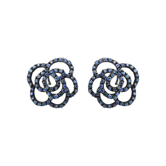 Natural Blue Sapphire Gemstone 925 Sterling Silver Designer Floral Earring