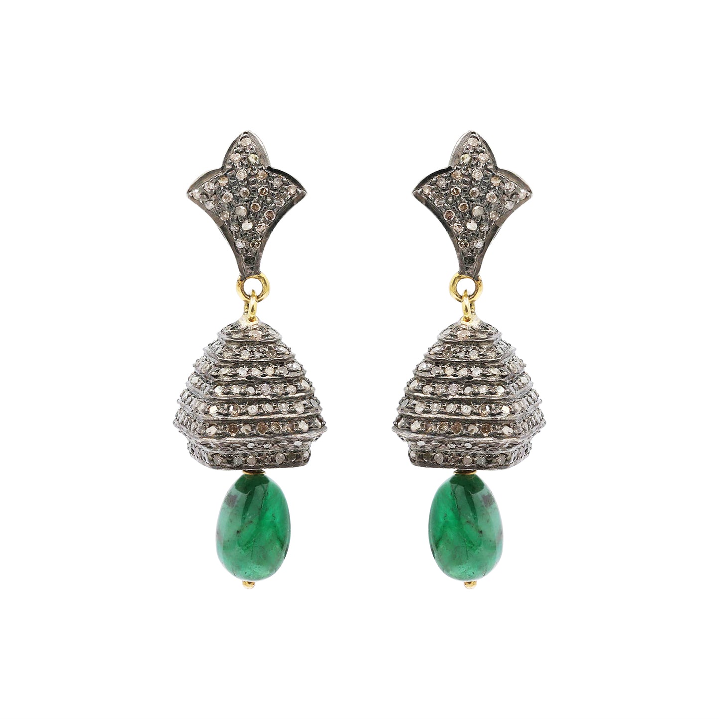 Natural Emerald And Diamond 925 Sterling Silver Drop Earrings