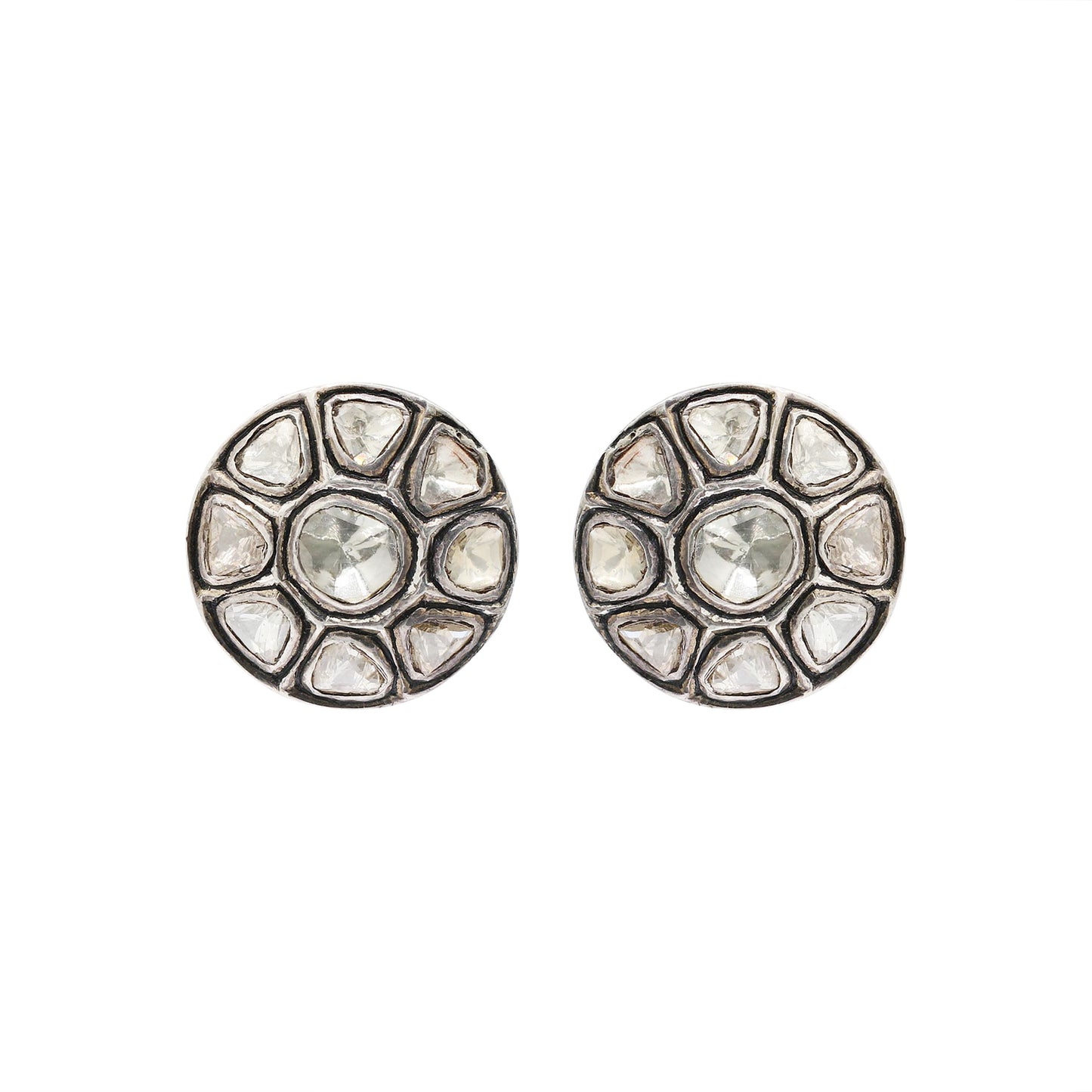 Polki Diamond 925 Sterling Silver Designer Stud For Women's