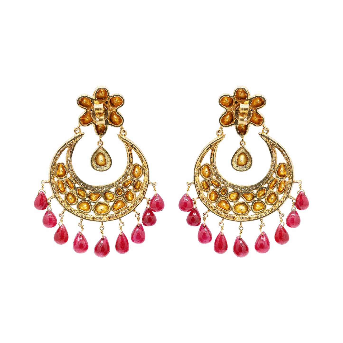 Natural Ruby With Polki Diamond 925 Sterling Silver Gold Plated Earring