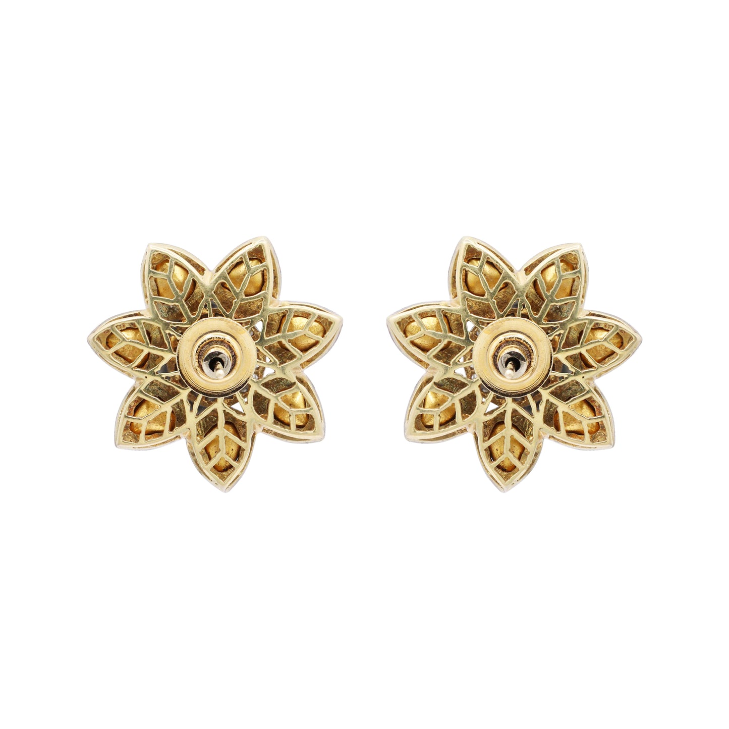Polki Diamond Floral Design 925 Sterling Silver Gold Plated Stud Earring