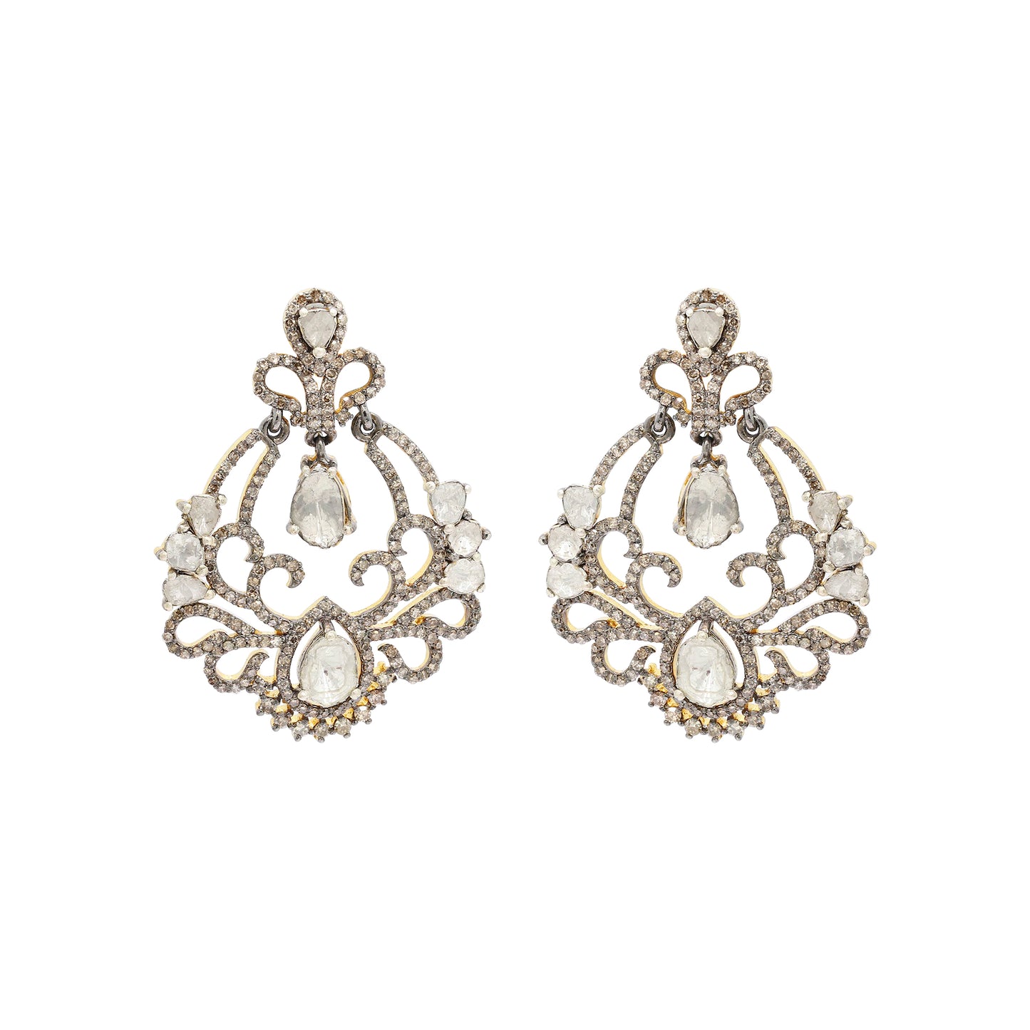 Beautiful Polki Diamond 925 Sterling Silver Gold Plated Drop Earrings