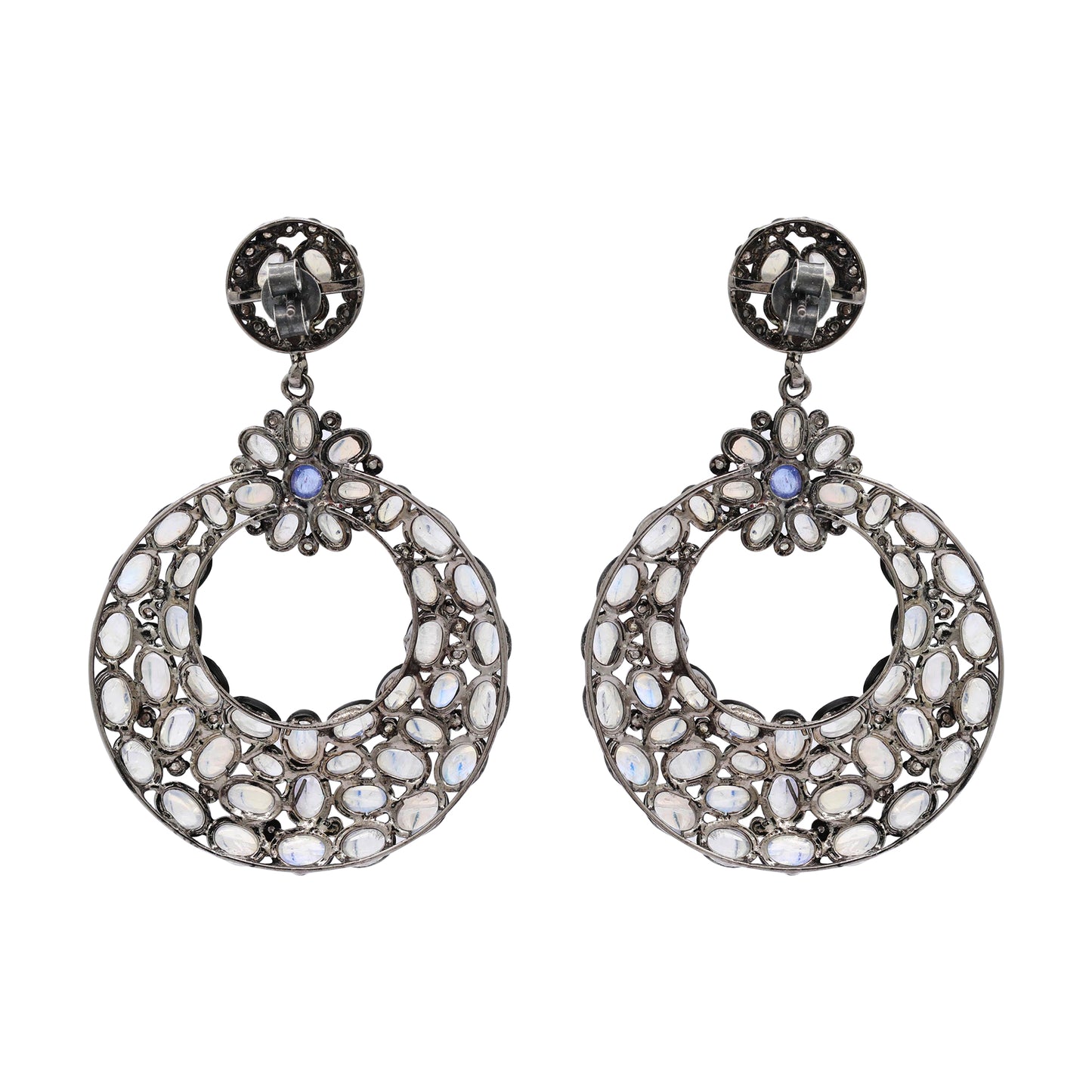 Natural Moonstone And Diamond 925 Sterling Silver Jumka Earring