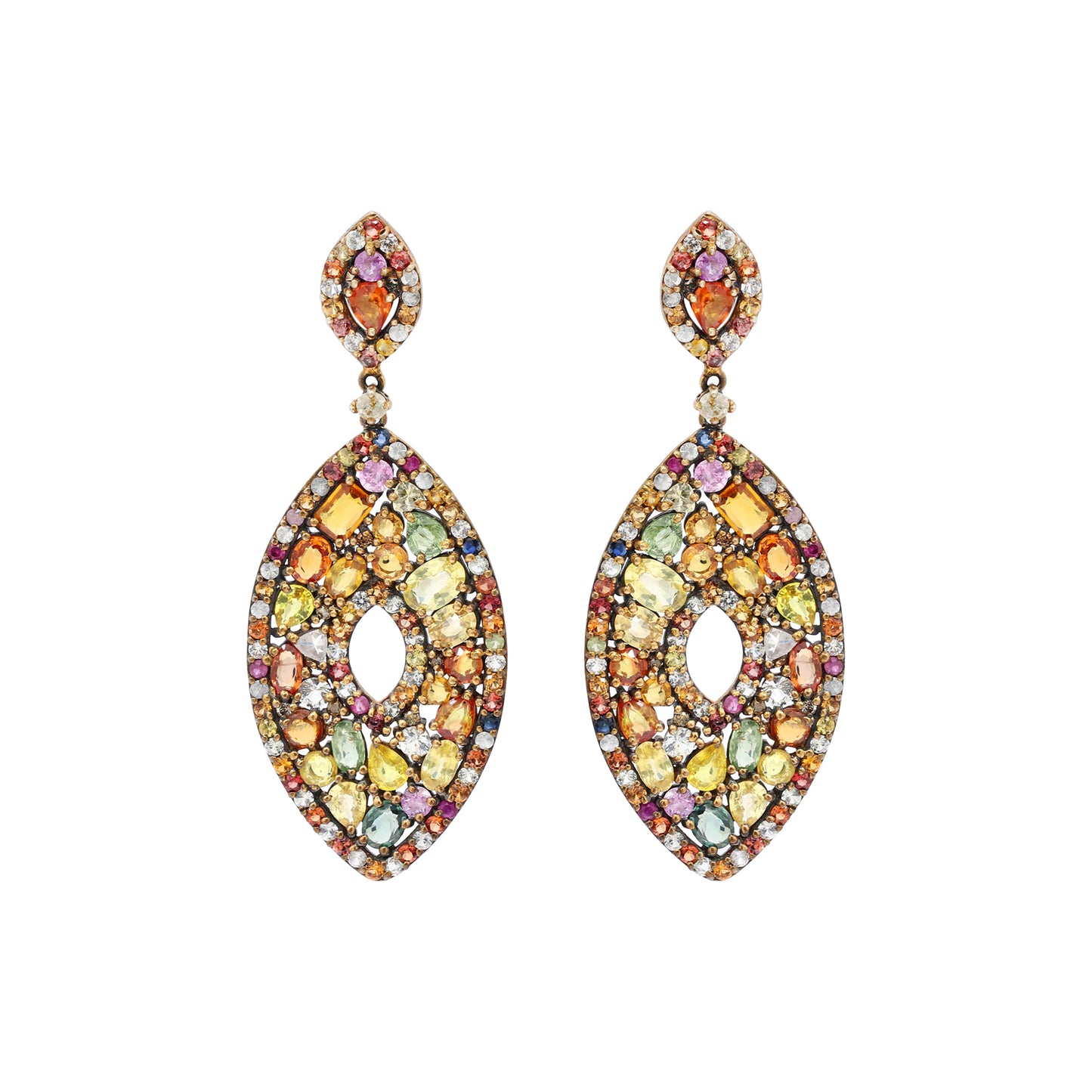 Multi Sapphire And Diamond 925 Sterling Silver Gold Plated Earring