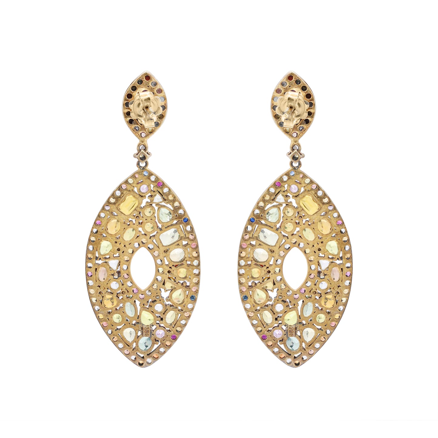 Multi Sapphire And Diamond 925 Sterling Silver Gold Plated Earring